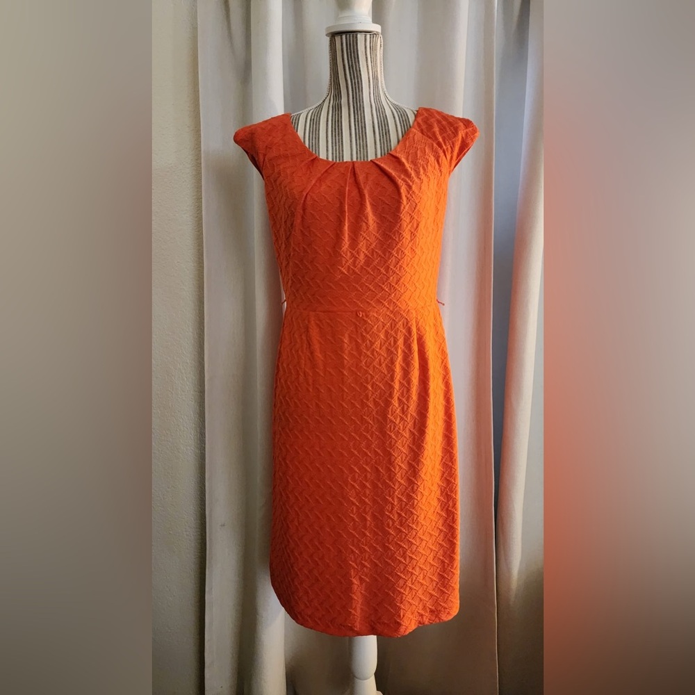 New orange textured boat neck dress